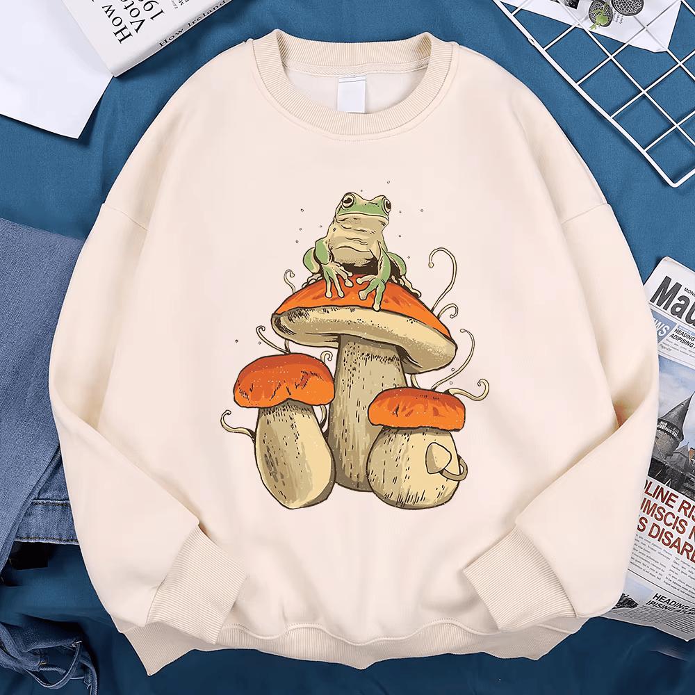 Cute Frog Mushroom Sweatshirt, Cottagecore Frog Graphic Crewneck, Aesthetic Nature Pullover, Forest Animal Sweatshirt, Cozy Unisex Gift