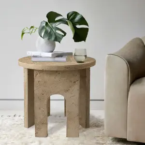 Troia Light Travertine Round End/Side Table U Shape