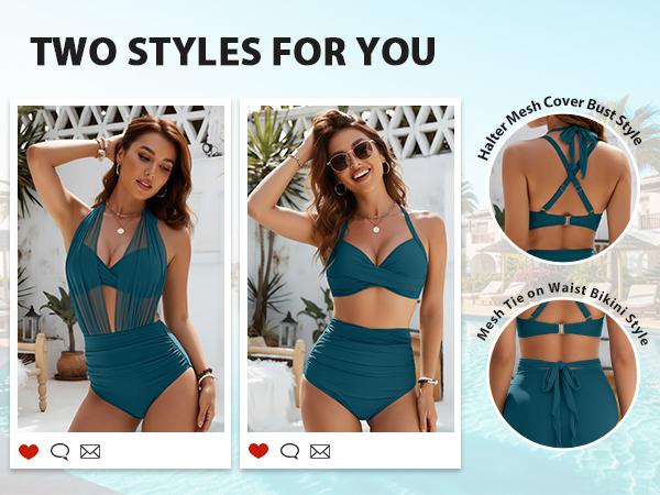 Blooming Jelly Womens Bikini High Waisted Sets Tummy Control Swimsuits 2 Piece Sexy Modest Bathing Suit