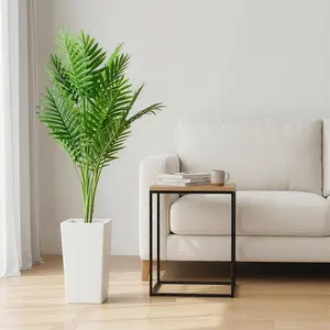 Artificial Palm Tree 4.2FT - Lifelike Fake Tree with White Tall Planter - Faux Tropical Areca Floor Plant in Pot - Artificial Silk Plant