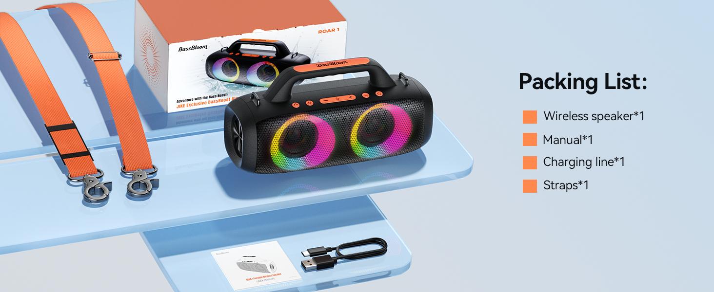 TAGRY Roar 1 Portable Audio Bluetooth Speaker,60W Powerful Sound with Deep Bass,IPX6 Waterproof,24H Playtime,Bluetooth 5.4 for Smartphone,RGB Party Lights,Wireless Stereo Pairing,Travel Outdoor for Camping and Beach, for  Birthday, Friend