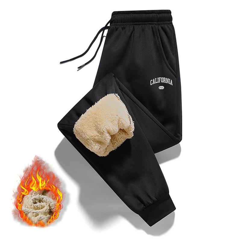 Men's winter fleece-lined thick sports pants with printed fleece, fashionable trendy streetwear, warm and comfortable, suitable for winter wear, everyday casual, a winter essential.