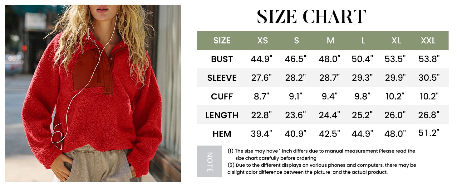 Mundoven Womens Fuzzy Fleece Pullover Sherpa Sweatshirt Long Sleeve Button Down Sweater Winter Fleece Jacket with Pockets Womenswear