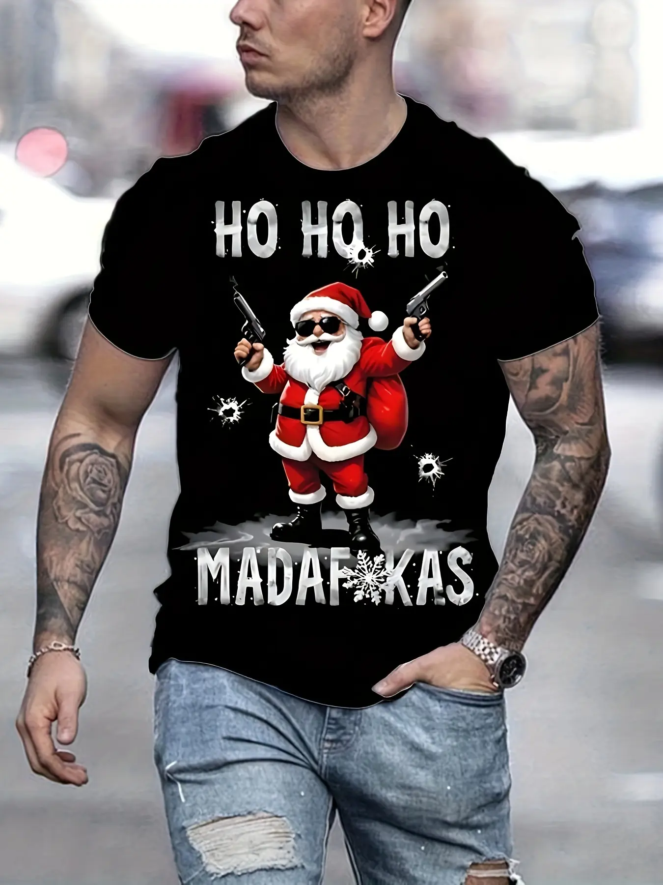 3D Printed Christmas Santa Pattern T-Shirt, Summer Men'S Casual Street Style Crew Neck Tee, Plus Size