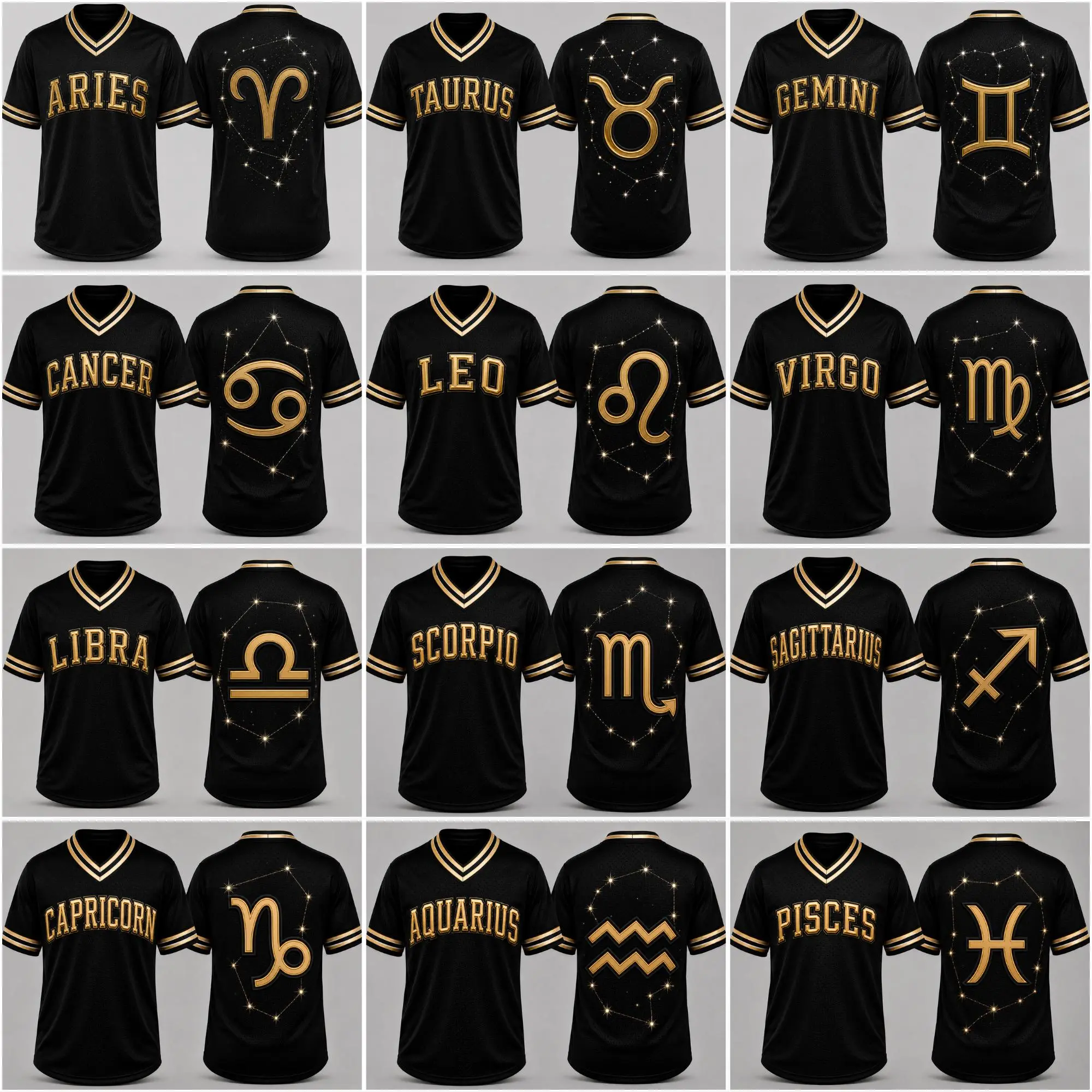 Unisex Zodiac Constellation Oversized V-Neck Polyester Athletic Baseball Jersey - Multi-Size Professional Sports Streetwear, Machine Wash Birthday Gift (Aries, Leo, Scorpio, Taurus, Gemini, Cancer, Virgo, Libra, Sagittarius, Pisces)