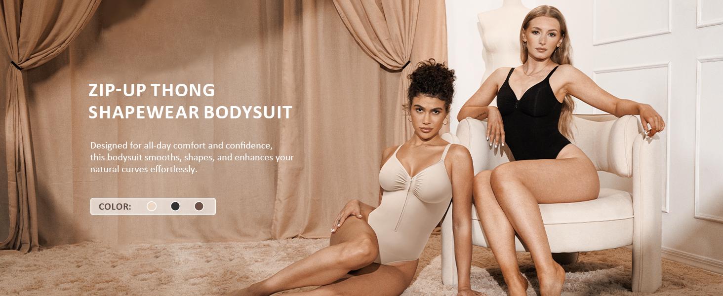 FeelinGirl Seamless Covered Bust Jumpsuit Thong Bodysuit Peach heart collar Fit Womenswear Comfort Shapewear Breathable Comfortable Day Tummy Tuck Garment Shaper Clothes Smooth Zipper Spaghetti Strap new Springtok SpringStatements