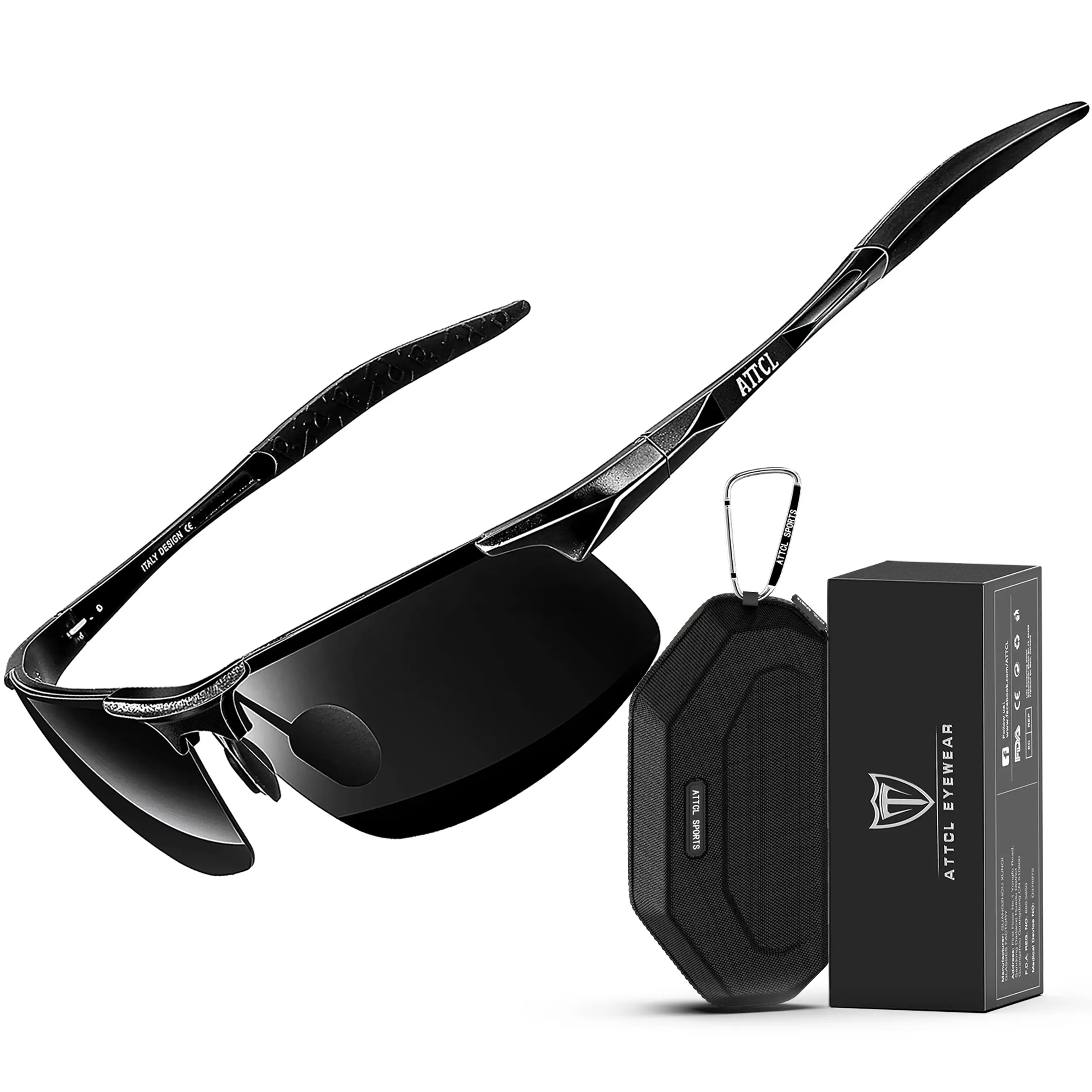 ATTCL Men's UV 400 Polarized Sunglasses (0.71 oz) - Ultra-Light Al-Mg Metal Frame Sports Eyewear for Driving, Golf, 99% UVA-UVB Blocking, Adults' Accessories, Mens Gifts for Boyfriend, Husband, Case, Microfiber Cloth, Test Card