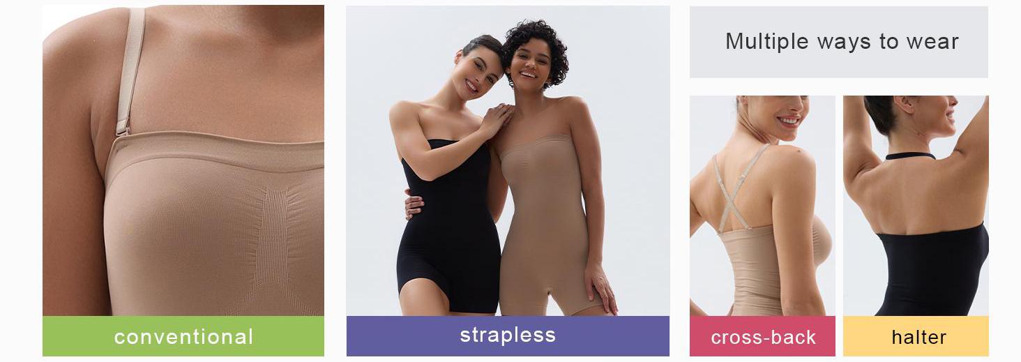 SHAPERX Strapless Shortie Bodysuit Tummy Control Shapewear Ultra Stretch Fabric Comfortable Fit with Moderate Support for Women Black Minimalist Basic Style