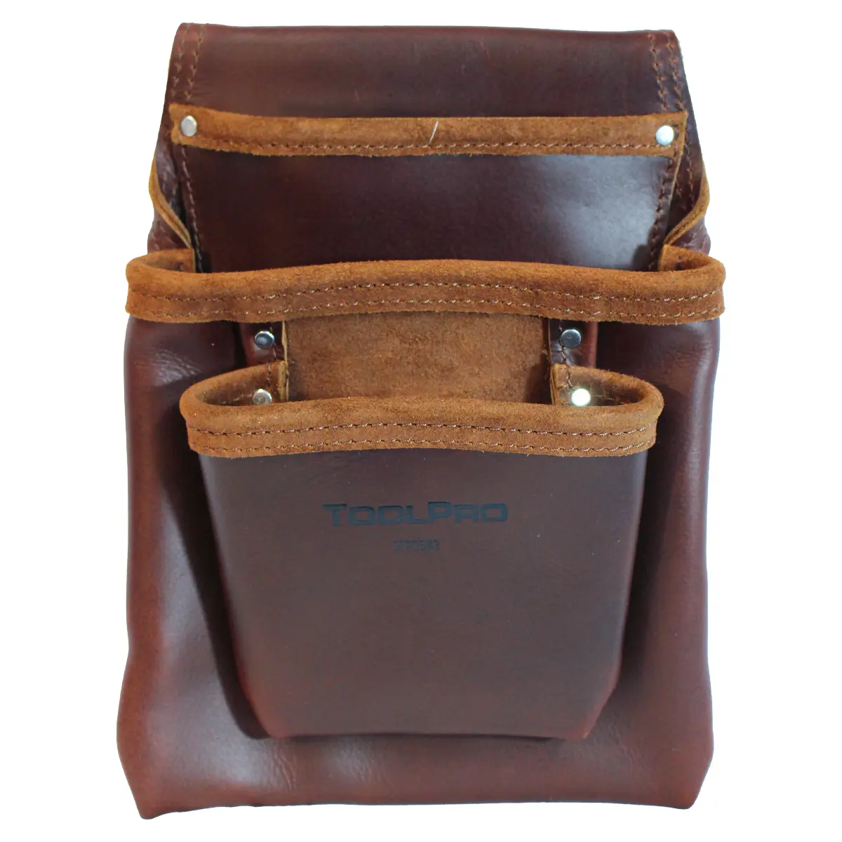 TOOLPRO 3-Pocket Nail Pouch, Premium Oil-Tanned Top Grain Leather Tool Organizer, Heavy-Duty Construction, Fits Belts Up to 3" Wide, Three Pocket