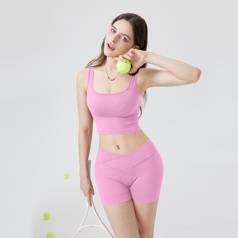 OQQ Women's 3 Piece Yoga Shorts Ribbed Seamless Workout High Waist Cross Over Athletic Leggings Woman Comfortable Breathable Black Plain Casual shorts Gym