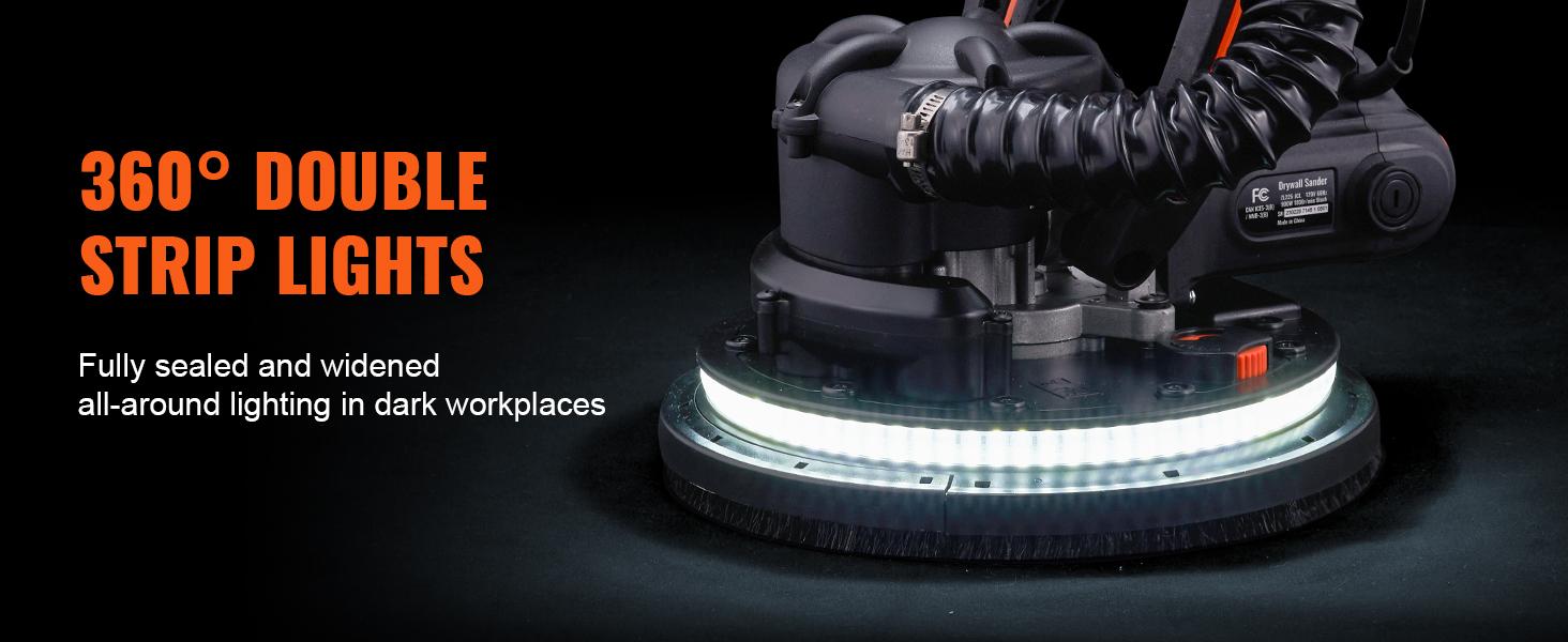 VEVOR Electric Drywall Sander, Various specifications, Foldable Handle & Self-Suction, Variable Speed, with LED Strip Light and Vacuum Bag