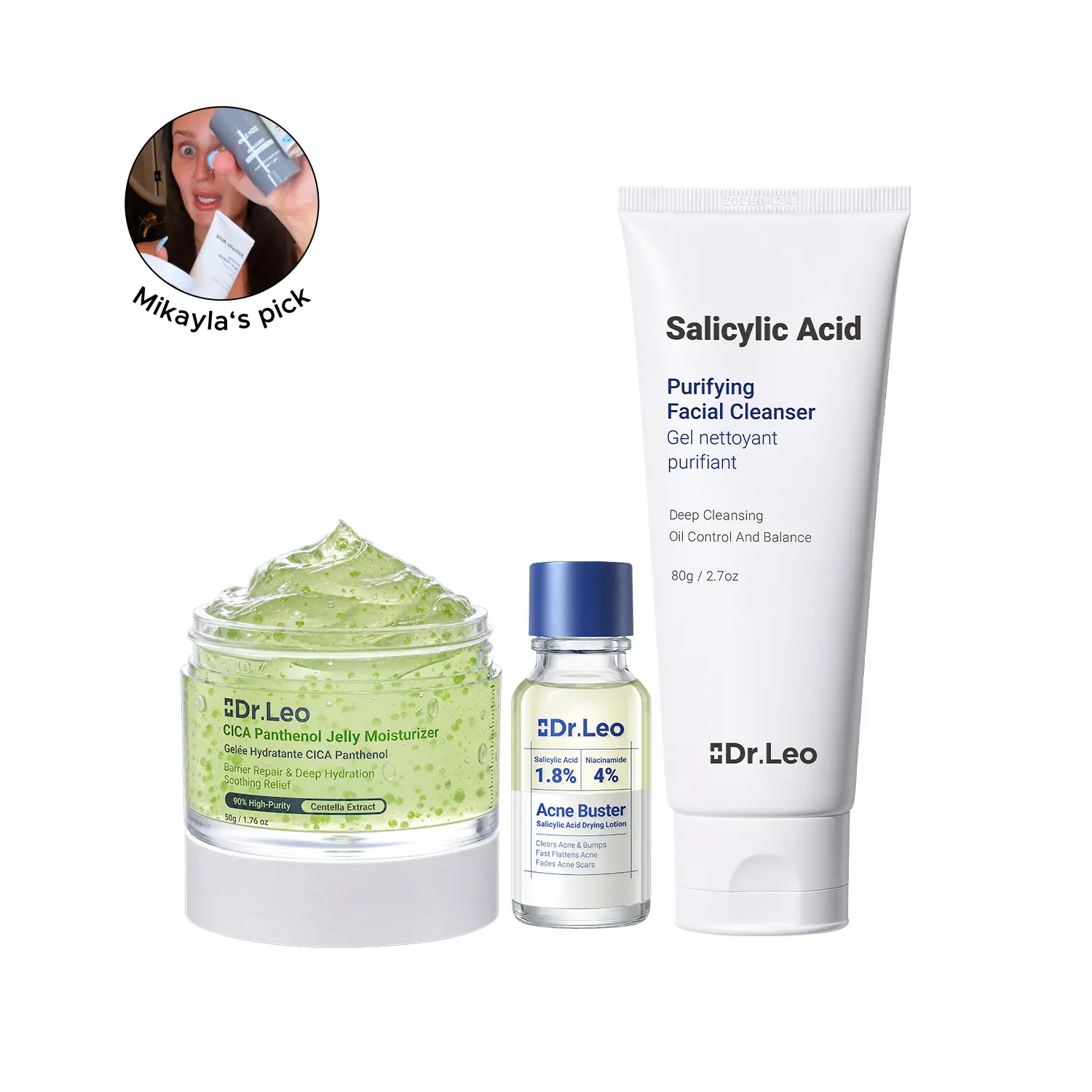 Dr.Leo 3-Step Acne Relief Kit – Pimple Treatment, Oil Control & Post-Acne Mark Care | Salicylic Acid Cleanser + Centella Panthenol Soothing Cream + Drying Lotion for Acne-Prone & Sensitive Skin #sohochic #tiktokshopbacktoschool