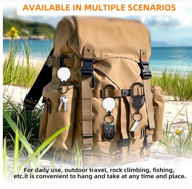 2pcs Heavy Duty Retractable Keychain,Multitool Carabiner Badge Holder,Tactical ID Badge Reel with 23.6” Steel Retractable Cord for Men and Women Metal