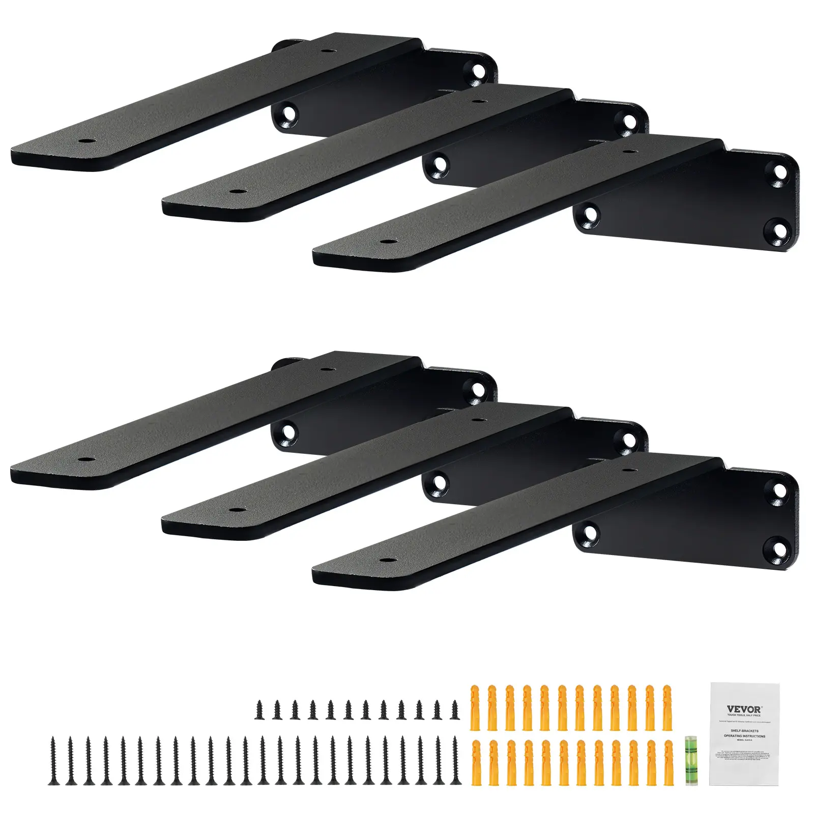 【Summerfinds】VEVOR Shelf Bracket 8”L x 4”W x 1.6”H 6 PcsHeavy Duty Floating Shelf BracketsBrackets for Shelves5mm Thick Matte Black L Shelf Bracket,Steel Shelving Brackets with 160 lbs Load Capacity