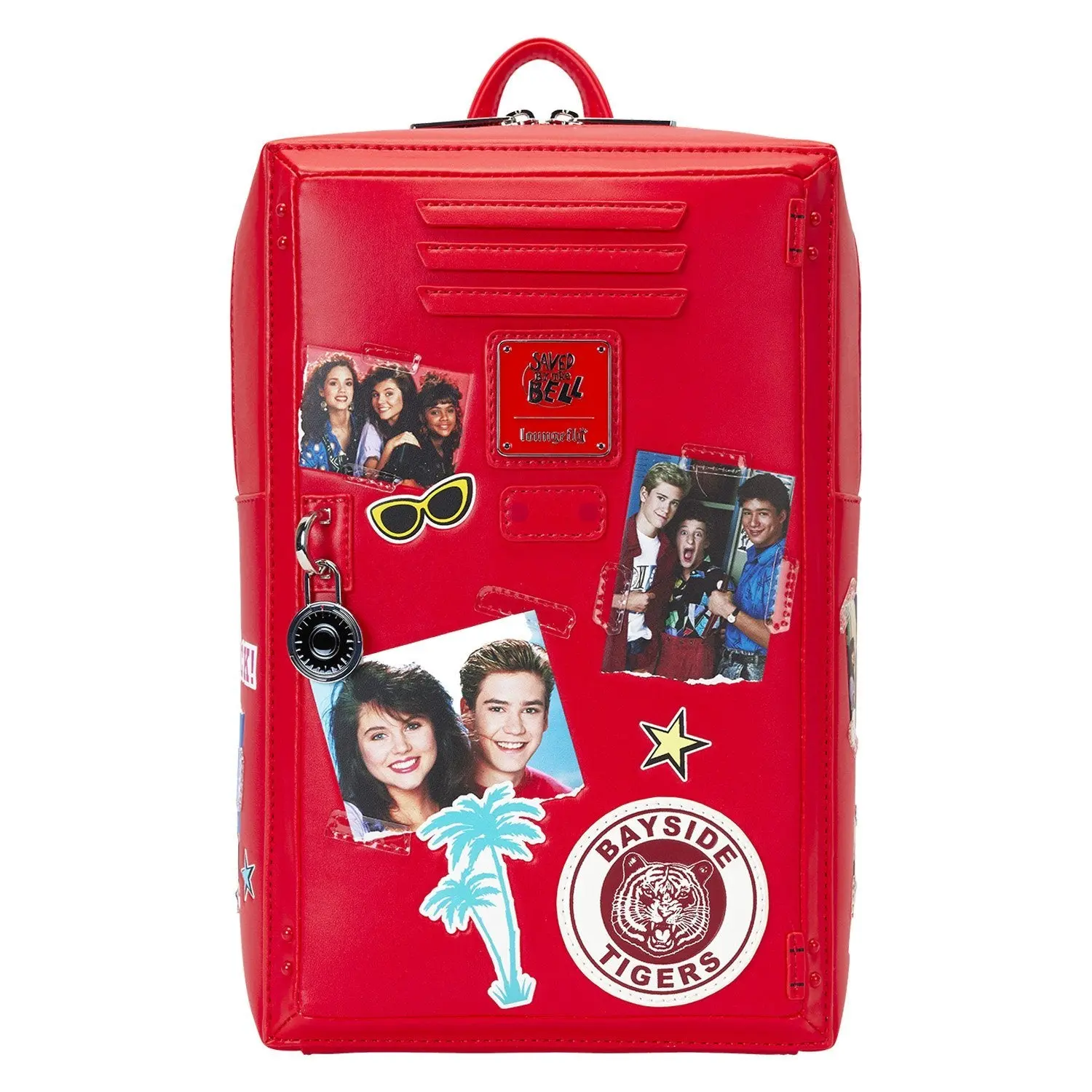 Loungefly Saved By The Bell Retro Faux Leather Mini Collectibles Backpack for Women, Bayside High Locker Figural Bag with Lightweight Zip & Enamel Charm, 1-Size Soft Shell Small Backpack with Adjustable Strap, 7.5” W x 12” H x 4” D Casual Campus Bag