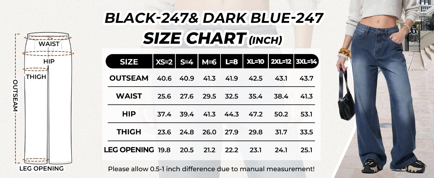 EMMIOL Women's Blue Wash Boyfriend Wide Leg Jeans - Y2K Vintage Style - Denim Baggy Jeans | Baggy fit Pants