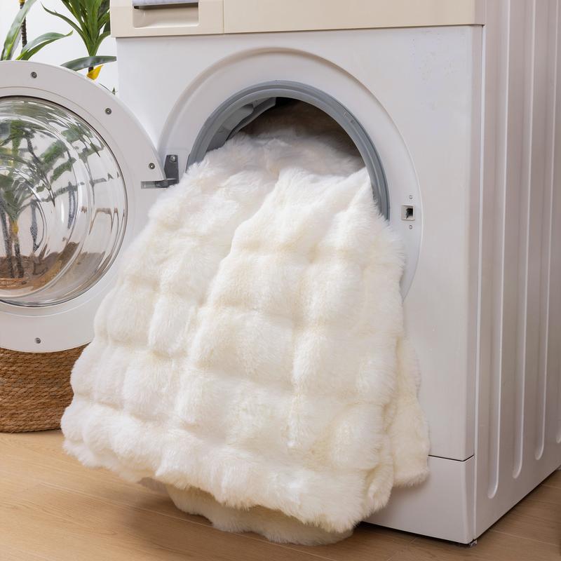 【TikTokShopHolidayHaul】LOKHOM Faux Rabbit Fur Blanket-Pillow not included- Bubble Blanket-Luxury Plush Velvet Throw, Ultra-Soft Fleece, Warm Cozy Winter Blanket for Couch-Elegant, Bed, Sofa, Lightweight, solid color comfy blanket, family gift