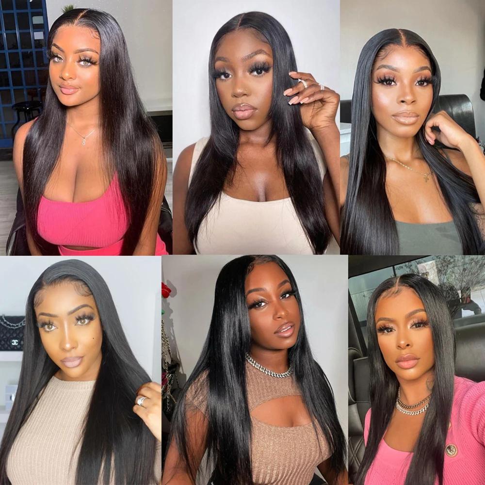 9x6 Glueless HD Lace Wig 180% Density Straight Virgin Human Hair 5x5 Closure Wig Pre-Cut Lace  Frontal Wig For Women 180% Density Natural Black No Glue Needed