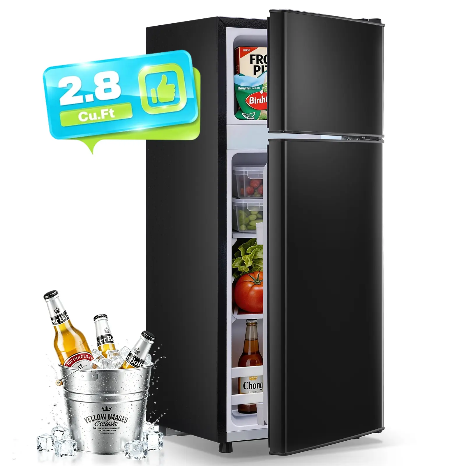 WANAI 2.8 Cu.ft 2-Door Compact Refrigerator with Freezer - Corded 110V Plug Mini Fridge, Personal Refrigerator for Dorm & Office Users, Dorm Fridge With Freezer, Freezing Zone