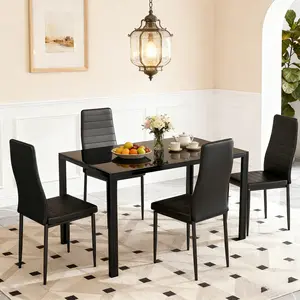 Rectangular Glass Dining Table for 4-6 People, 47-Inch Modern Kitchen Table with Tempered Glass Top and Sturdy Black Metal Frame, Space-Saving Design for Dining Room, Easy Assembly