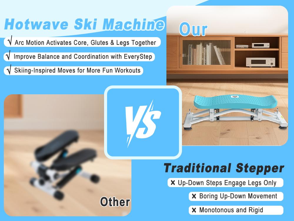 HOTWAVE Ski Machine Lateral Slide Stepper for Leg Sculpting & , Inner Thigh & Glute Workout, Full Body Cardio with Resistance Bands & LCD Monitor, Compact Folding Home Gym Equipment SpringStatements
