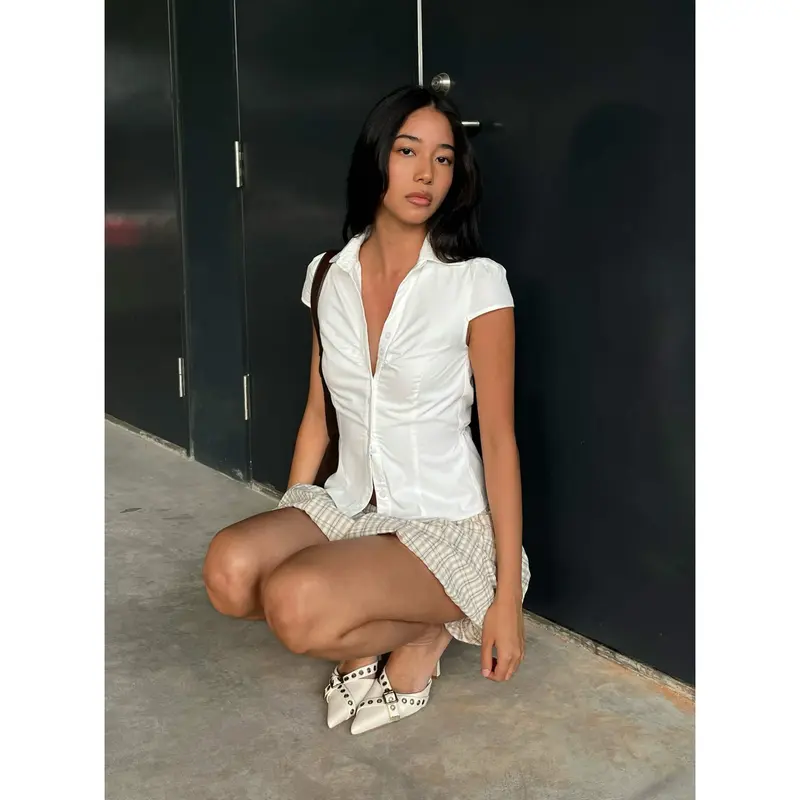 knee length dresses for ladies White Halter Frill Wrap Mini Kharli Dress M