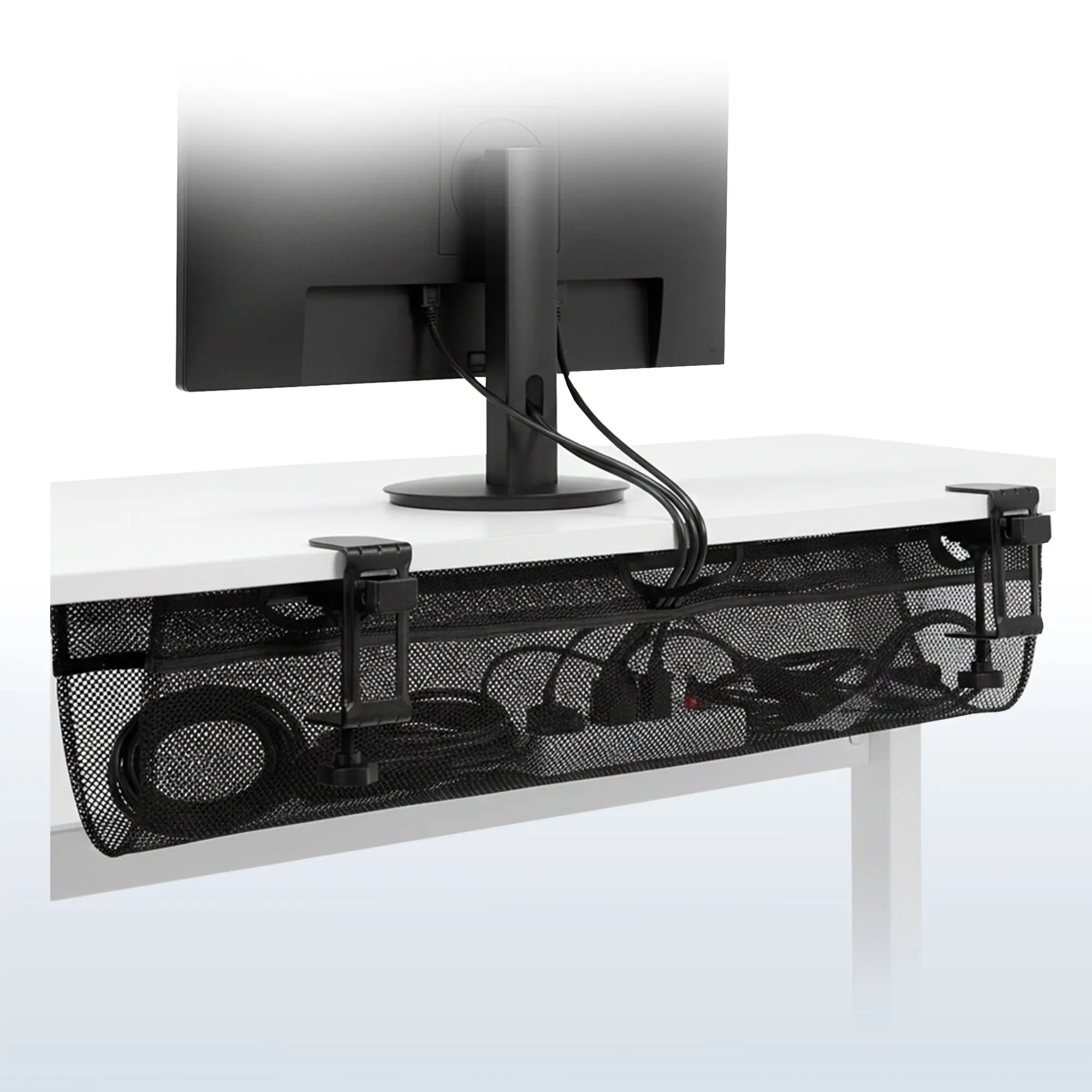 Clamp-On Under Desk Mesh Cable & Wire Management, Desk Organizer Accessory for Computers & Office Equipment, Corporate Work Desk Accessories