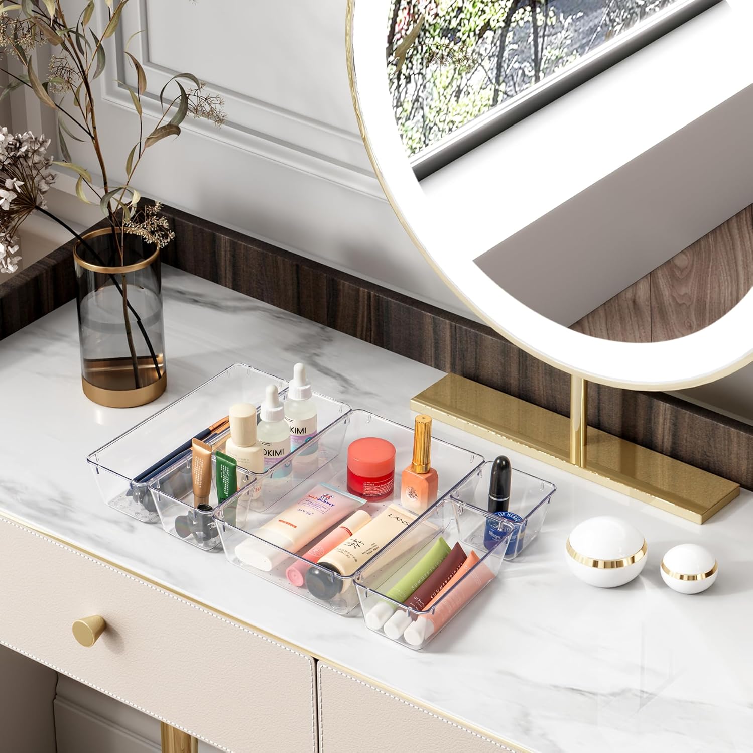 Clear Plastic Drawer Organizer Set – 25 PCS Stackable Storage Bins for Bathroom, Kitchen, Makeup, Office & Desk – Versatile Organizers for Home, Vanity & Bedroom