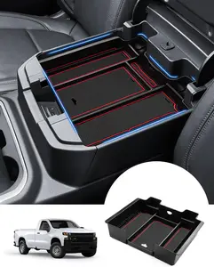 Canvcle Center Console Organizer with Anti-Slip Mats for Chevrolet Silverado/GMC Sierra 1500 2019-2022 and Silverado/Sierra 2500HD 3500HD 2020-2023 Armrest Storage Box (Full Console Bucket Seats ONLY)