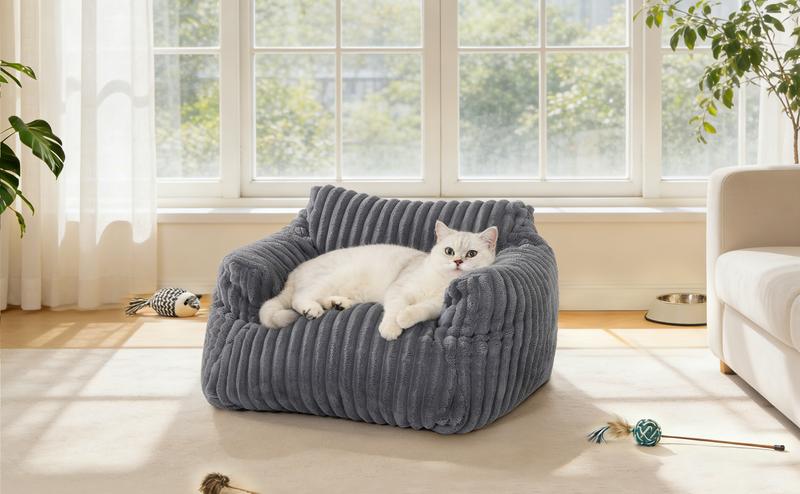 LIKIMIO Pet Couch Bed 24 & 30 Inch - Corduroy Fluffy Sofa for Cats & Small/Medium Dogs, Removable Washable Cover, Supportive Indoor Pet Furniture