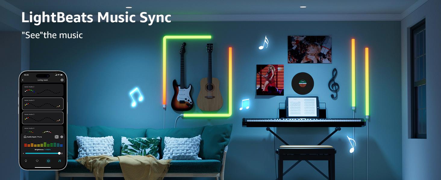 Lepro WL1 AI Smart RGB Wall Lights for Christmas Decorations, LLM AI Generated Lighting with LightBeats Music Sync, Voice Control Via App, Wi-Fi & Bluetooth LED Light Bars, 8 Pcs with 4 Corners