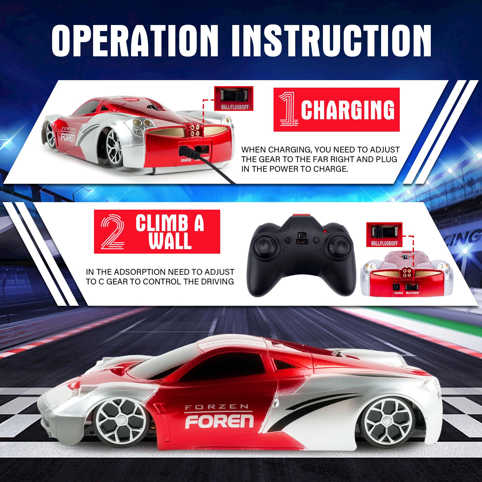 Wall Climbing Car, Electric Remote Control Car Toy with LED Light, High-Speed RC Car Gifts for Kids Boys Girls