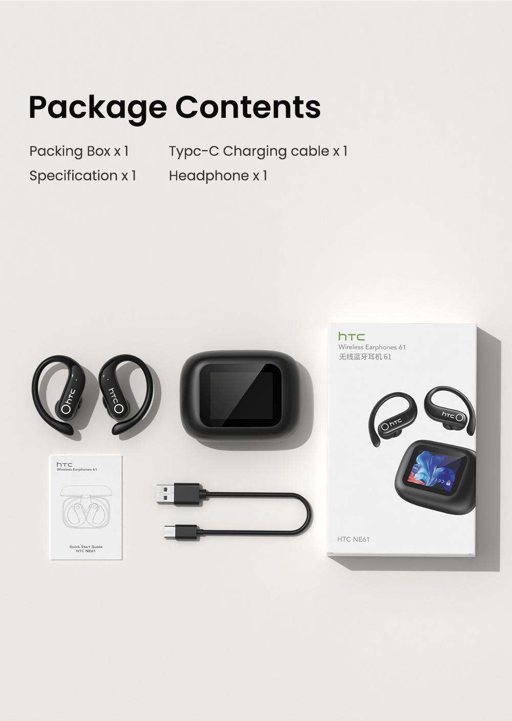 hTC NE61 True Wireless Bluetooth Earbuds with Heart Rate Monitor IPX5 Waterproof 45 Hours Battery Life hTC NE61 True Wireless Bluetooth Earbuds with Heart Rate Monitor IPX5 Waterproof 45 Hours Battery Life