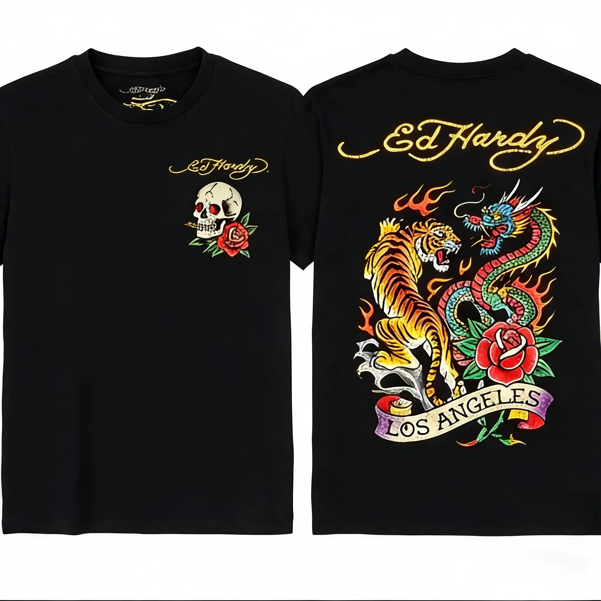 Ed Hardy Men's Short sleeved T-shirt - Double sided - Skull print, summer fashion, suitable for men, women, mothers and friends, couple style, fashionable and loose, youthful and energetic