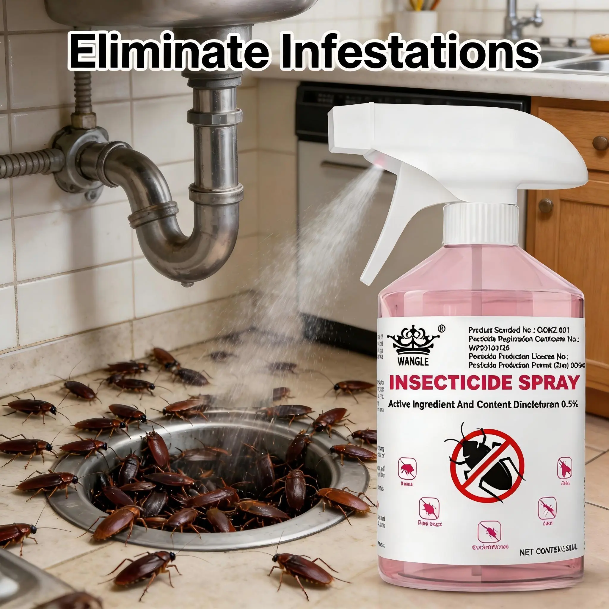 The third-generation insecticide spray - it can kill over 40 typesof household pests (cockroaches, ants, spiders, bed bugs).When used according to instructions, it is safe for both petsand humans, and can be used both indoors and outdoors.