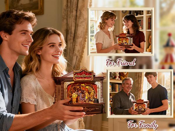 CUTEBEE DIY 3D Puzzle Kit Animal Carnival – Wooden Rotating Miniature Theater Music Box with LED Light, Handmade Creative Home Decor | Holiday, Christmas and Black Friday Gift