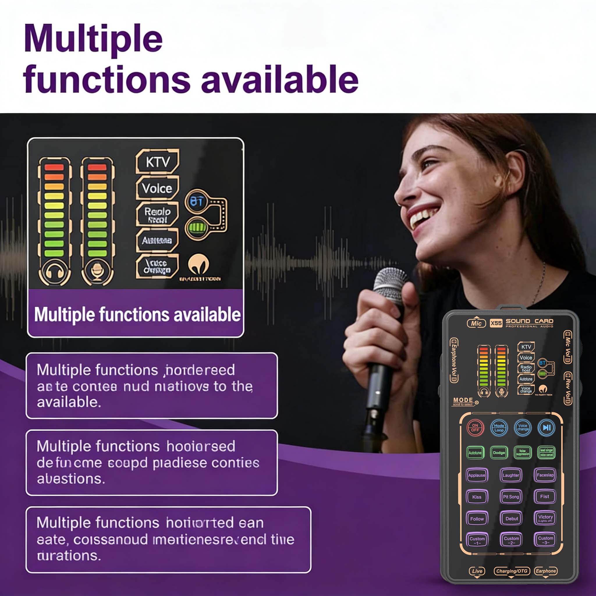 Portable X55 Pro voice changer kit, multifunctional voice changer set, multifunctional mini sound card, comes with 8 voice change modes and fun sound effects, perfect for gaming, dubbing, a must-have for content creators, vias payment custom