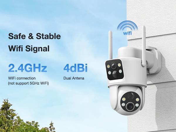 Dual Lens Solar Security Cameras Wireless Outdoor, 2K Full HD Video, 360° View Pan/Tilt Home Security Camera with Color Night Vision, Easy to Install, PIR Alarm, 2.4GHz WiFi