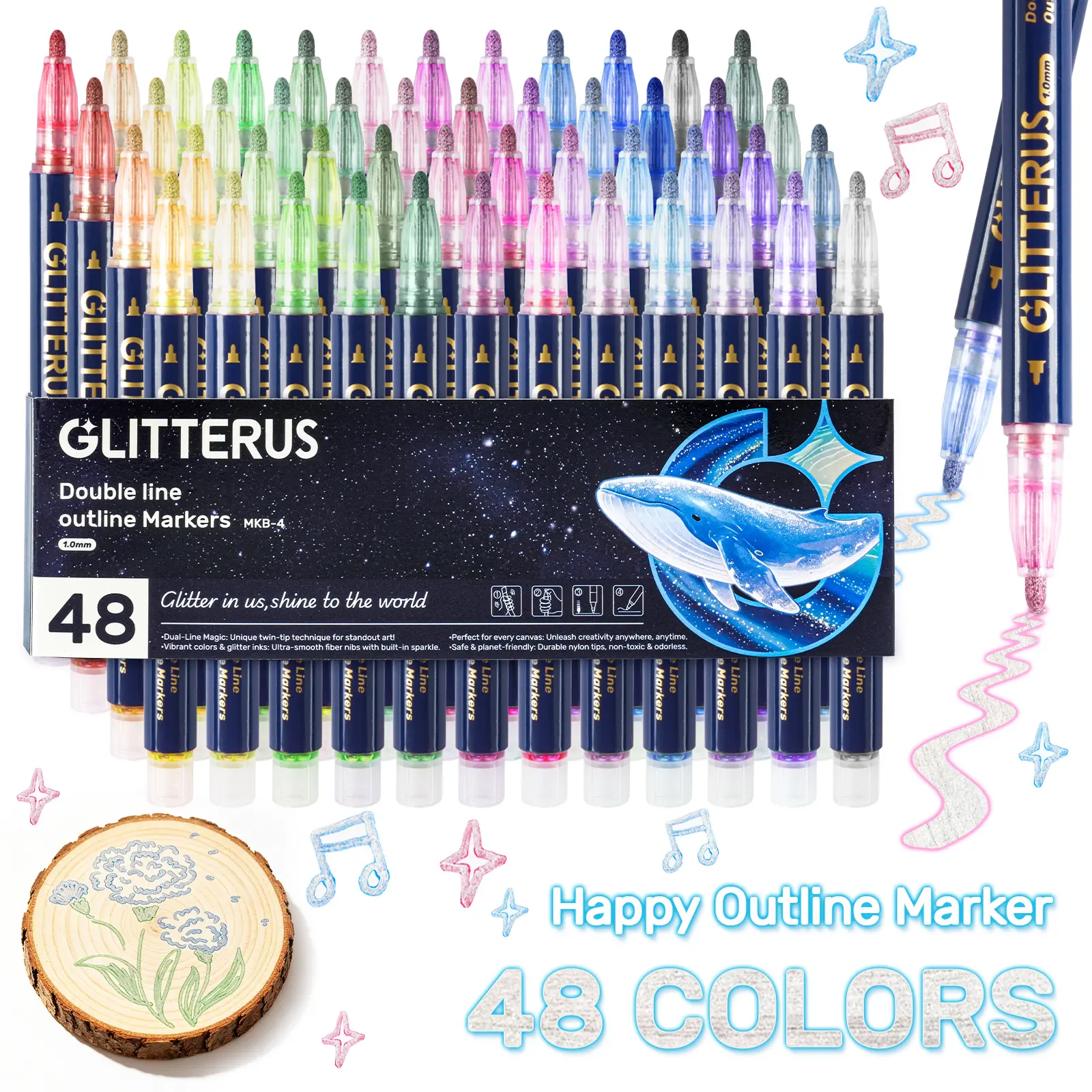Glitterus Glitter Outline Shimmer Markers & Metallic Gel Pens - Cute Floral Patterns, Rollerball Tip Office Art Supplies for Back to School Haul, Teenage Girls Gifts, Markers for Coloring, Sketchbook Ideas, tiktokshopbacktoschool