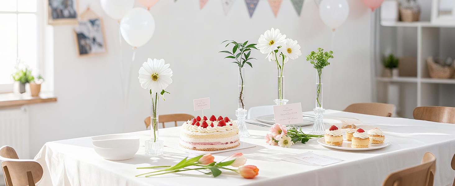 Glass Bud Vase for Flowers: Clear Small Vases for 22mm Candlestick Taper Candle Holders - 5.9" Skinny Table Centerpieces with Silicon Case for Tablescapes, Wedding Gift and Home Decor