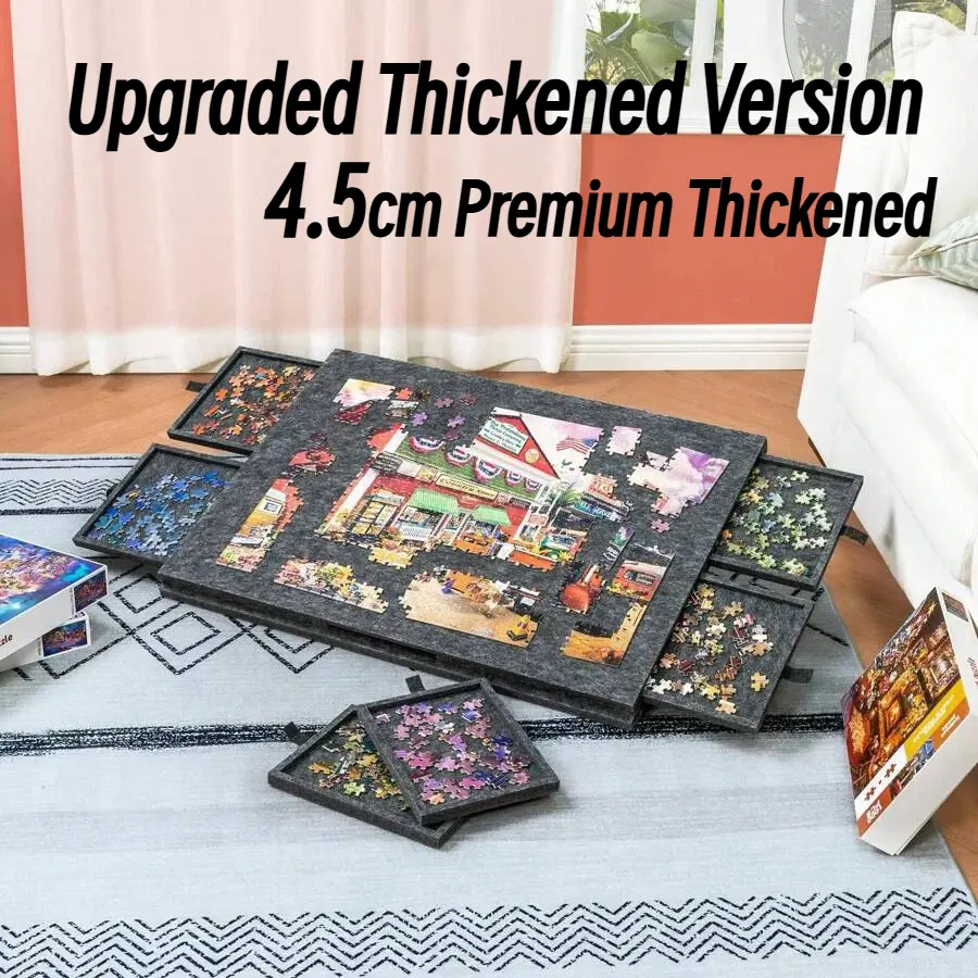 Felt Portable Jigsaw Puzzle Board Table for 1000-Piece Puzzles | 6 Removable Sorting Drawers, Adjustable Ergonomic Tilt Stand, Dust Protective Cover, 4.5cm Thick Non-Slip Work Surface, Space Saving Under Sofa Storage Design