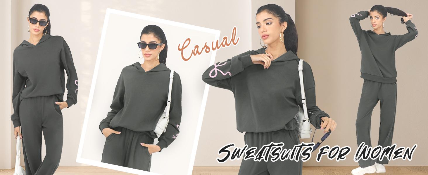 ETCYY NEW Women's 2 Piece Lounge Sets-Bow Trim Print Hoodie & Wide Leg Sweatpants Comfort Set,Bonney Bow Detail,Fall Oversized Sweatshirts,Fitted Long Sleeve Tracksuit,Basic Loungewear,Camo Hoodie,Cute Clothes,Sweatsuit Outfits TikTokShopHolidayHau