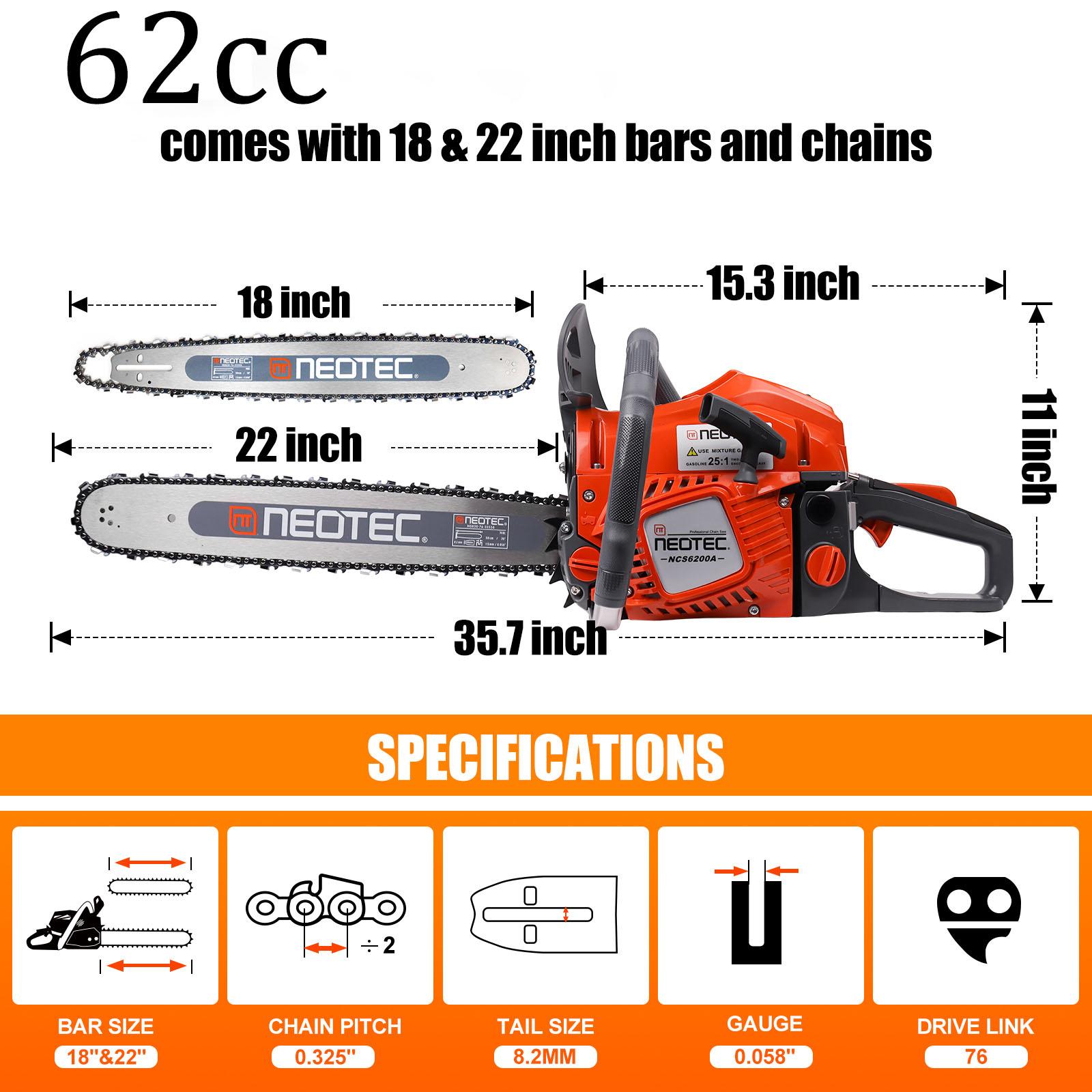 NEOTEC 58cc/62cc/68cc Gas Powered Chainsaw 2-Cycle Handheld Petrol Gasoline Chain Saw for Tree Felling Forestry Logging with Gloves & Accessories Backyard Storm Cleanup NEOTEC 58cc/62cc/68cc Gas Powered Chainsaw 2-Cycle Handheld Petrol Gasoline Chain Saw for Tree Felling Forestry Logging with Gloves & Accessories Backyard Storm Cleanup