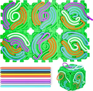 6PCS Silicone Sensory Activity Board,Silicone Fidget Travel Toys Adults Toddler,Sensory Fidget Board with 20 Strings for Autism,ADHD,Silent,Stress,Anxiety,Calming,Focus