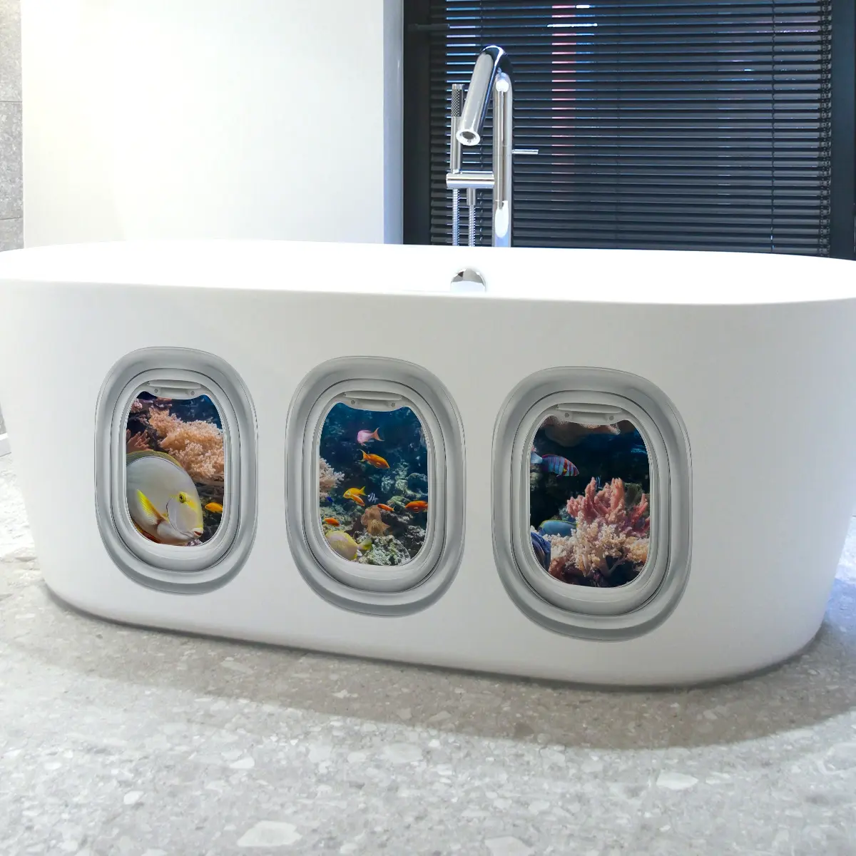 A set of three (30*40cm*3pcs) creative simulated 2D hatch marine life triptych bathtub stickers, shower stickers, bathroom decoration background wall stickers, Bathroom Decor Supplies (M12040-YX)