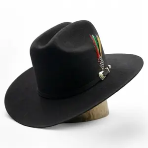 100X  Felt Hat Shape Sinaloa from White Diamonds in black with a feather  "El Innombrable"