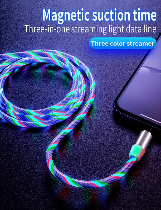 Compatible with Apple, Flowing Ligh Magnetic Streamer Data Line Cable for Iphone Android Typec