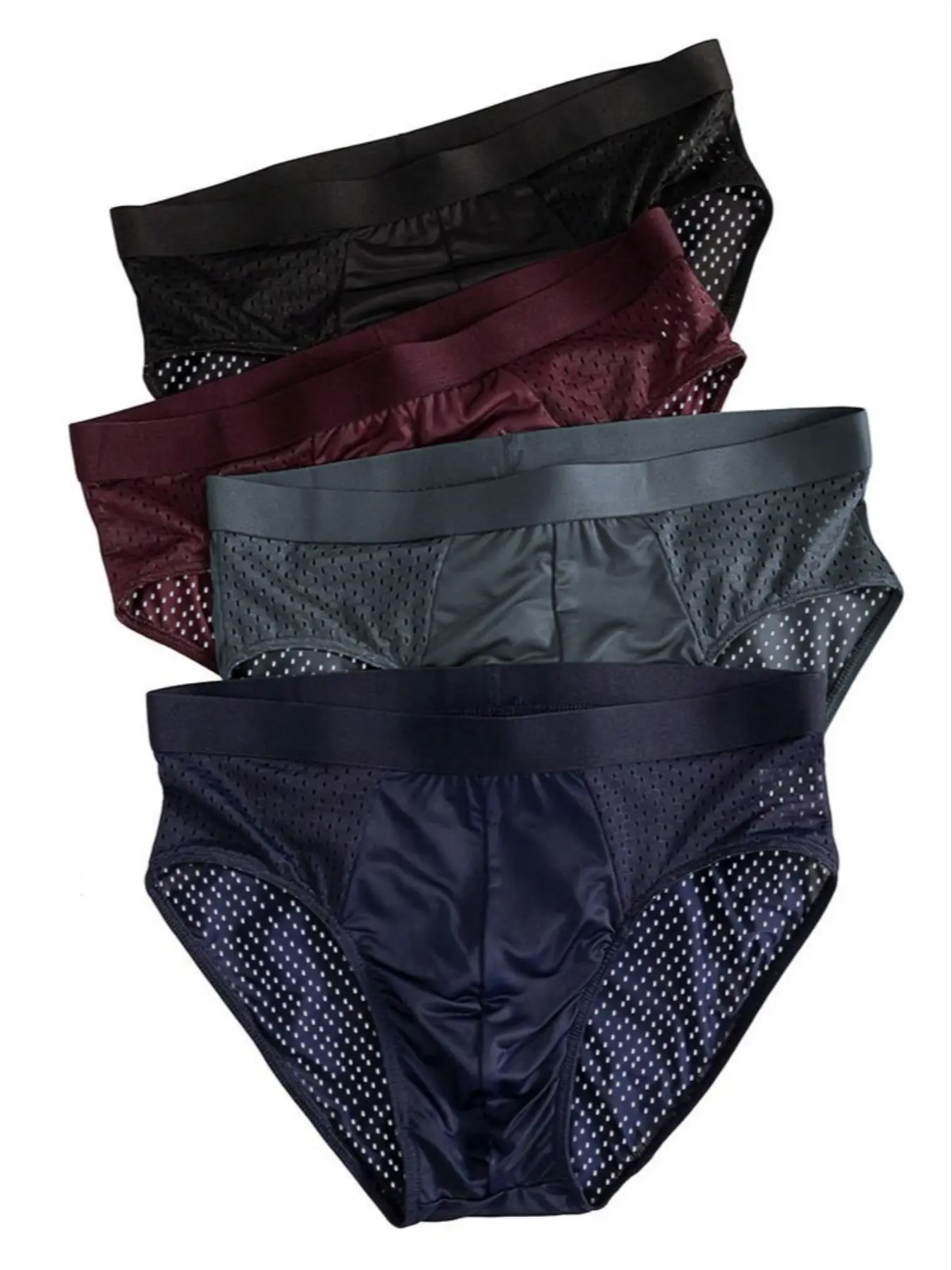 Men's Breathable Mesh Triangle Underwear, 4-Pack Solid Color Comfort Briefs, Casual Fitted Design, All Seasons Wear