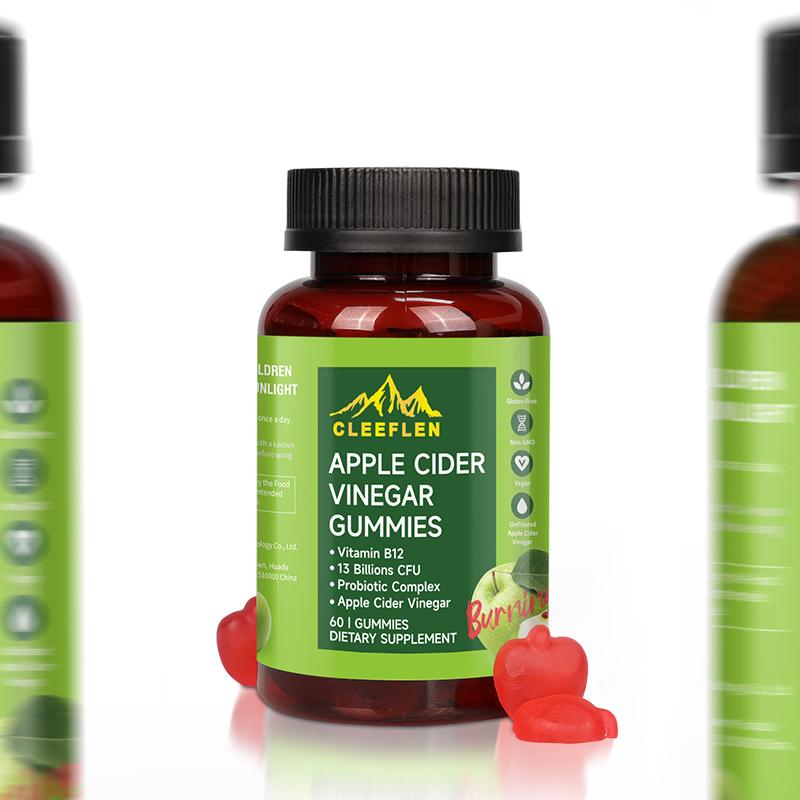 CLEEFLEN Apple Cider Vinegar Gummies, with Vitamin B12 and Probiotics, Supports Digestive Health, Detox Cleanse, Immune Boost, Gluten-Free, Suitable for Vegetarians [60 Gummies] Natural Supplement