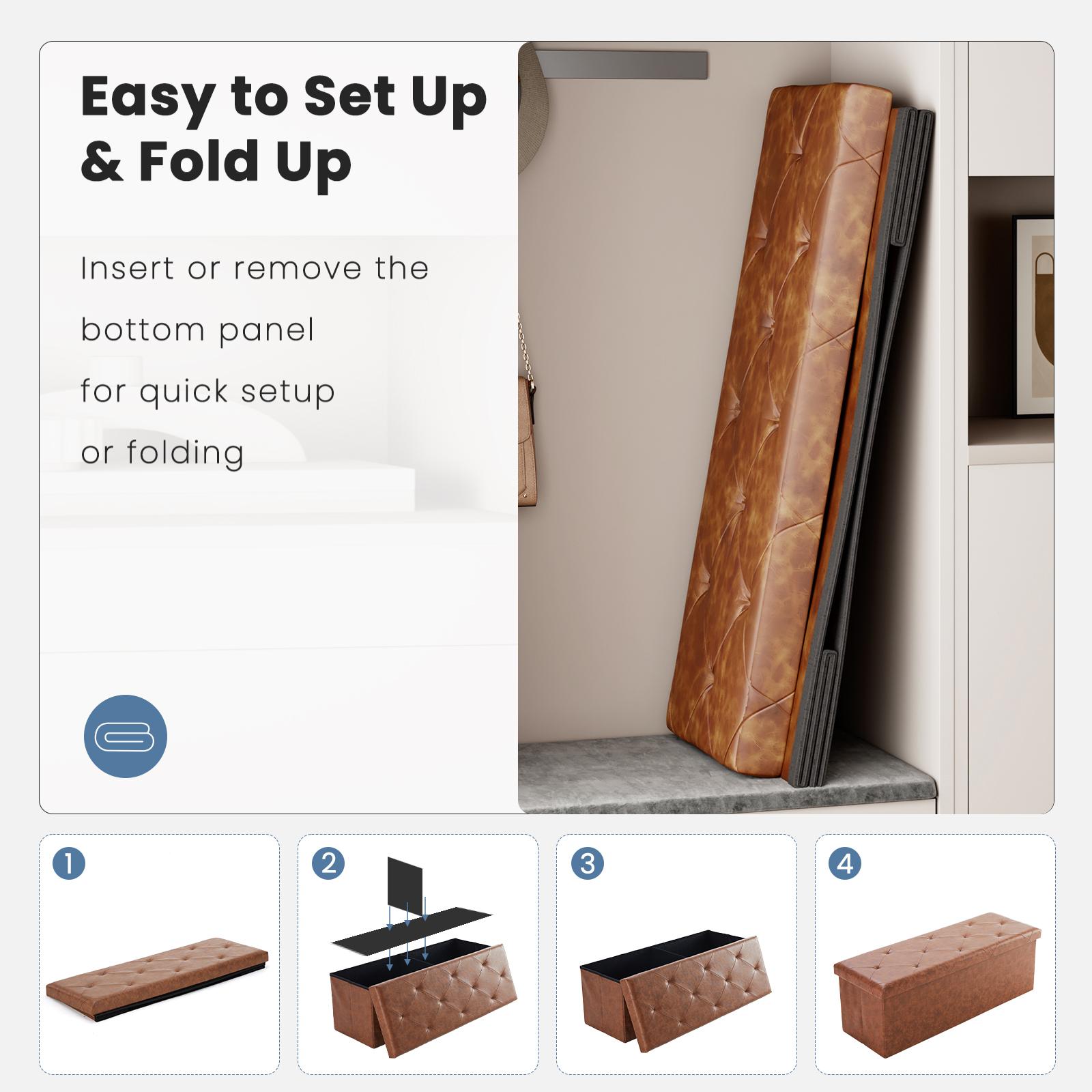 【DEAL】Foldable Storage Ottoman Bench 43in, Foot Rest Stool, Synthetic Leather Storage Chest with Thicker Foam Padded Seat for Entryway Living Room